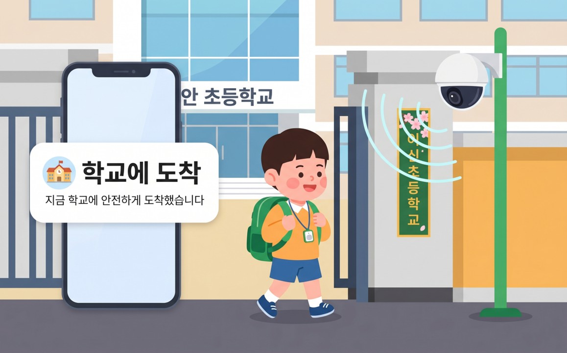 아이가 가방을 메고 등교하는 사진